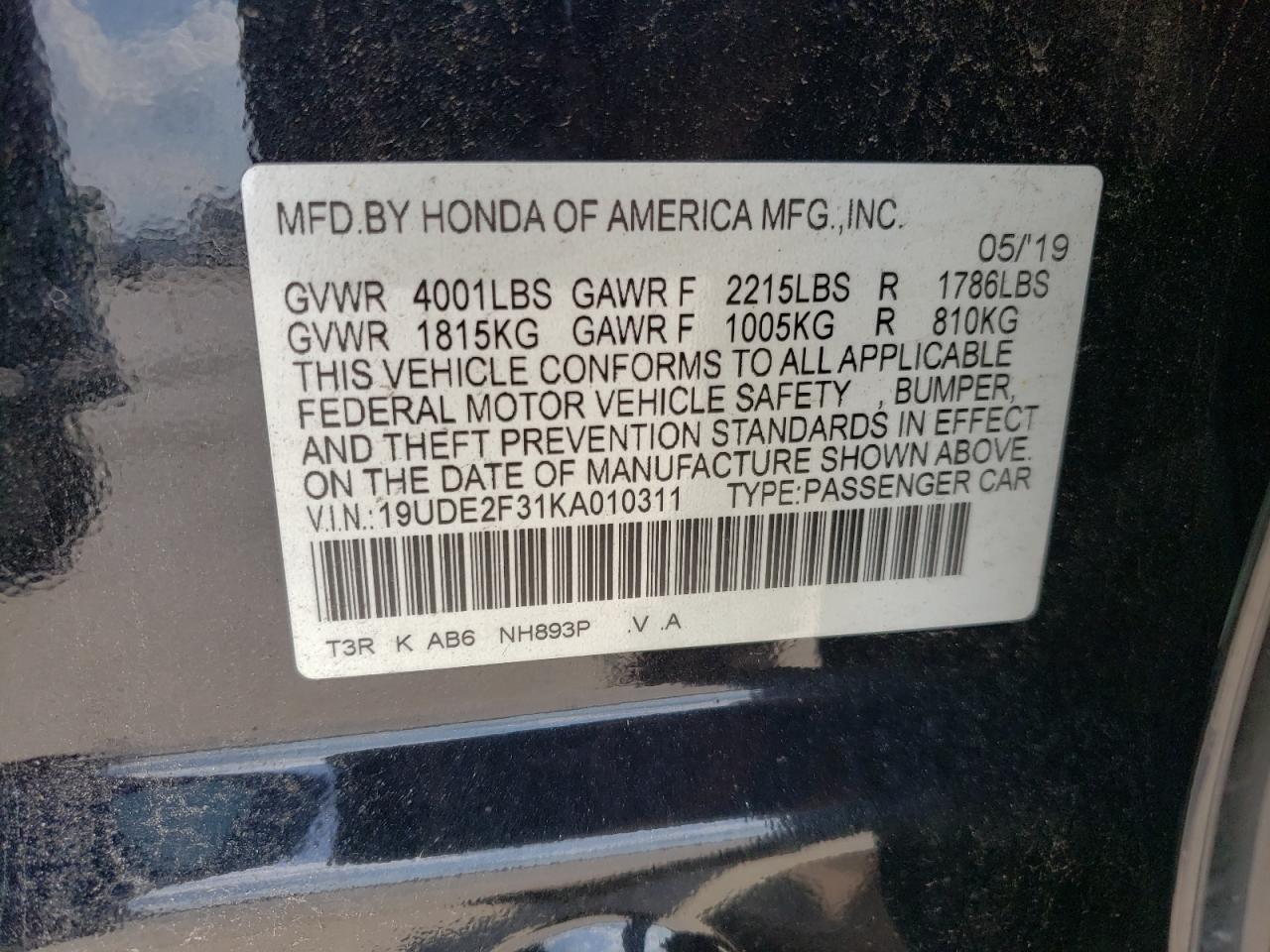 19UDE2F31KA010311 2019 Acura Ilx