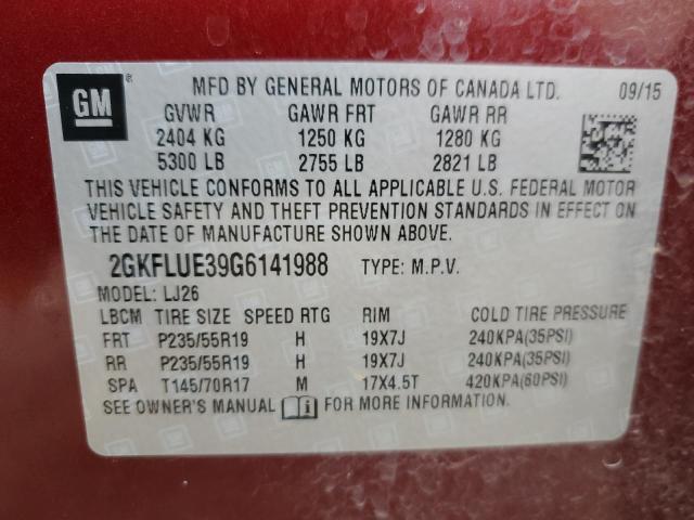 2016 GMC Terrain Slt VIN: 2GKFLUE39G6141988 Lot: 57345694