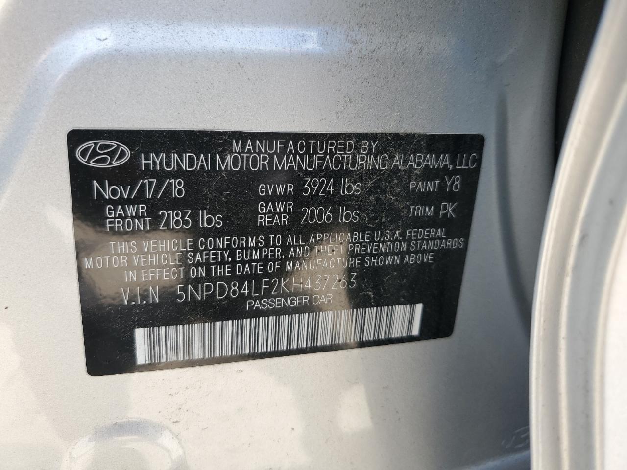 5NPD84LF2KH437263 2019 Hyundai Elantra Sel