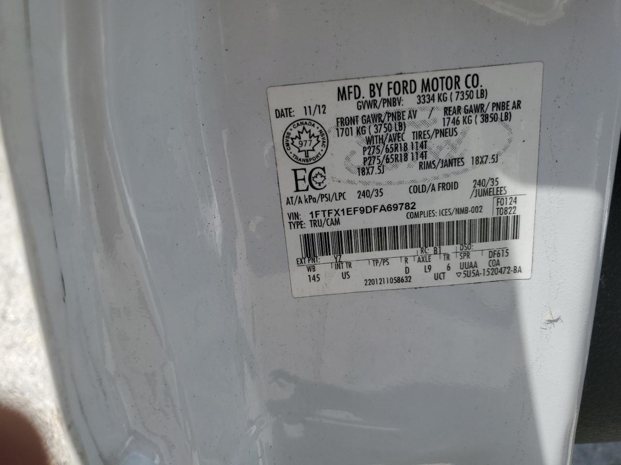 1FTFX1EF9DFA69782 2013 Ford F150 Super Cab