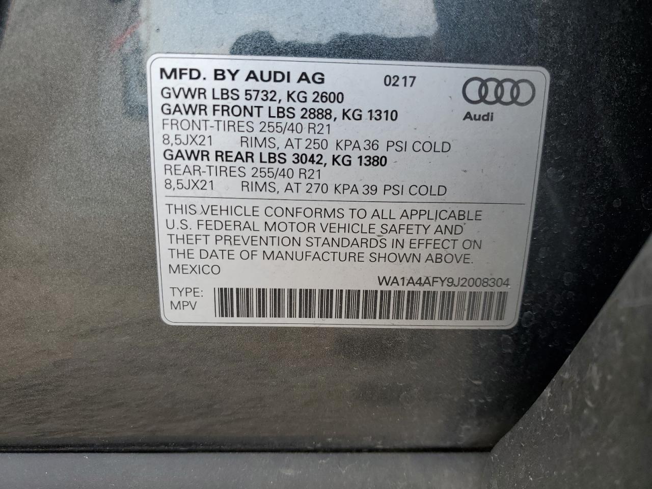 WA1A4AFY9J2008304 2018 Audi Sq5 Premium Plus