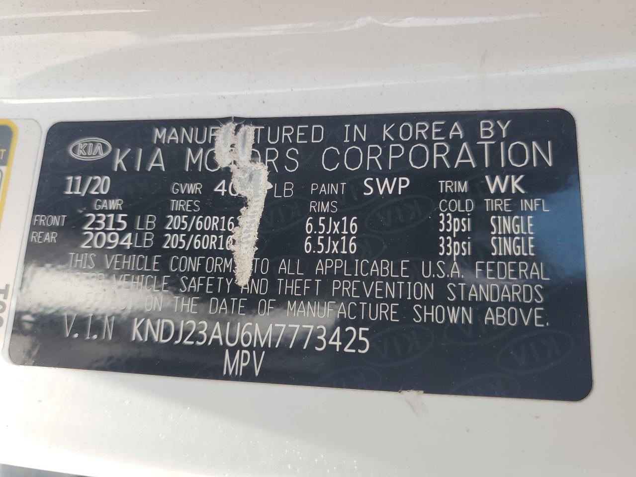 KNDJ23AU6M7773425 2021 Kia Soul Lx