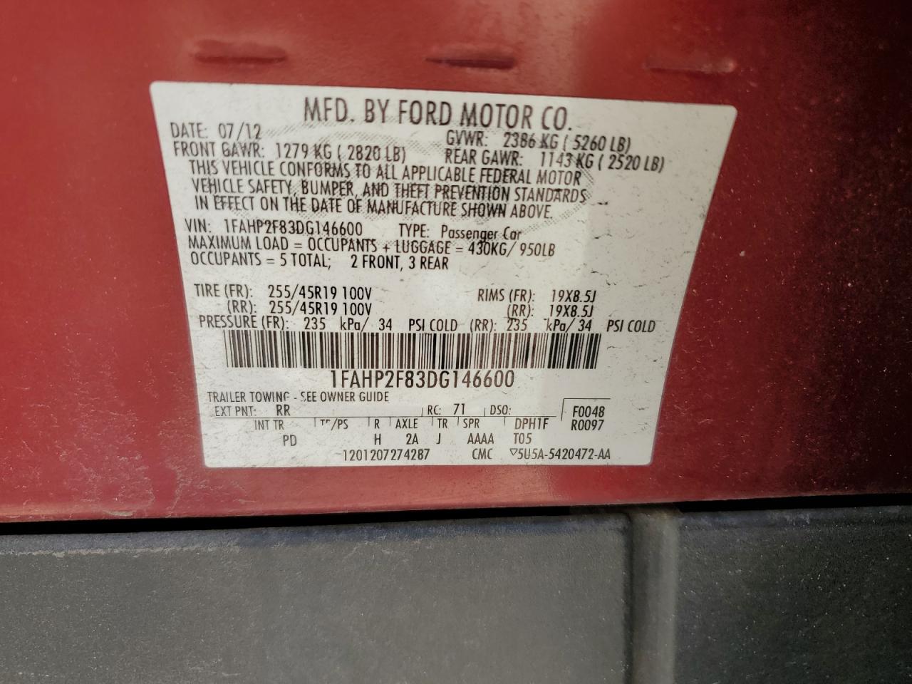 1FAHP2F83DG146600 2013 Ford Taurus Limited