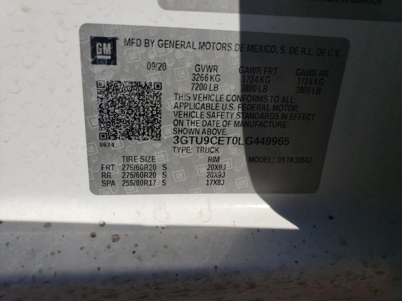 3GTU9CET0LG449965 2020 GMC Sierra K1500 Elevation