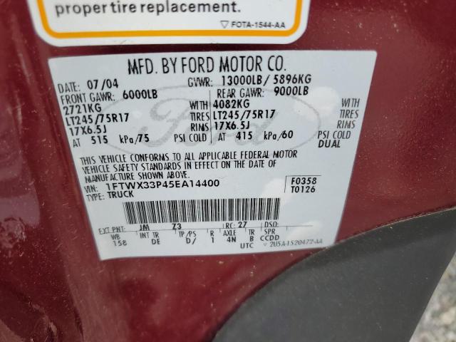 2005 Ford F350 Super Duty VIN: 1FTWX33P45EA14400 Lot: 57745584