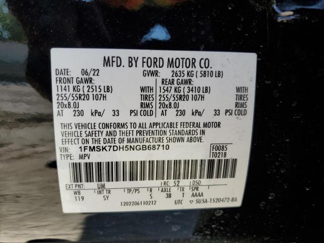 2022 Ford Explorer Xlt VIN: 1FMSK7DH5NGB68710 Lot: 59101634