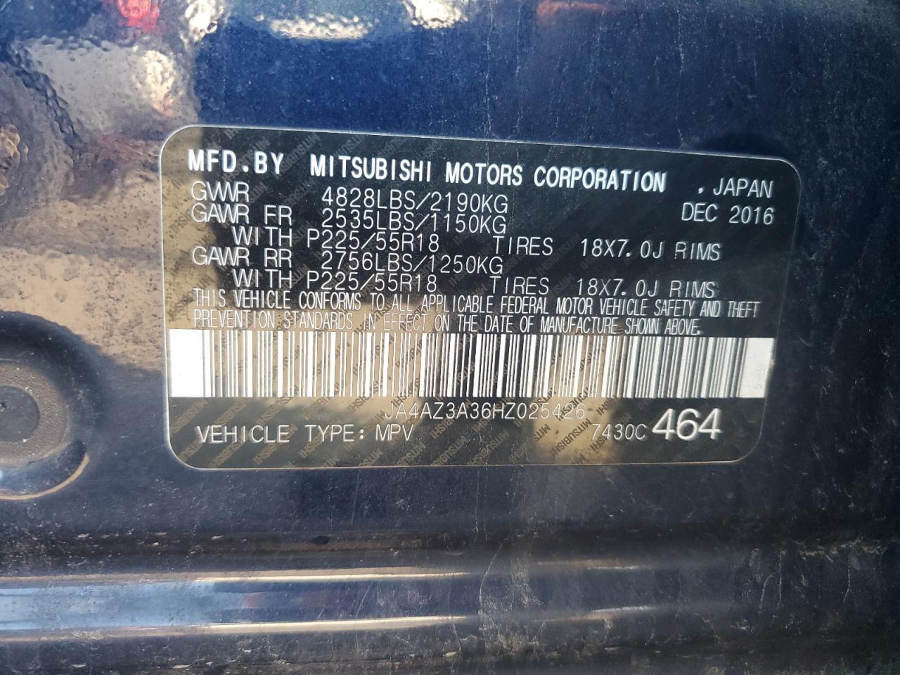 JA4AZ3A36HZ025426 2017 Mitsubishi Outlander Se