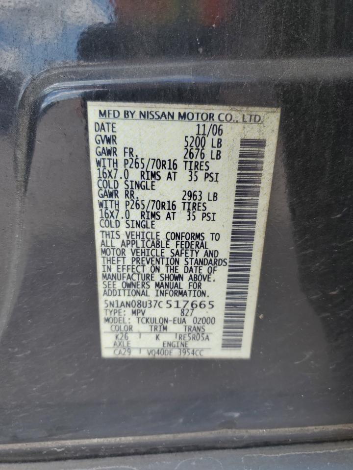 5N1AN08U37C517665 2007 Nissan Xterra Off Road