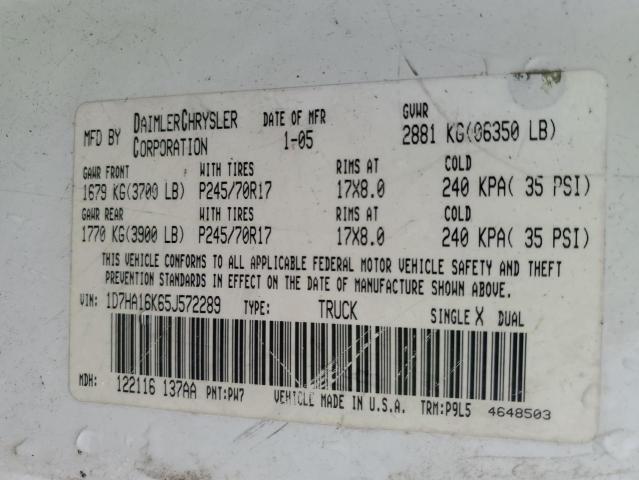 2005 Dodge Ram 1500 St VIN: 1D7HA16K65J572289 Lot: 60755114