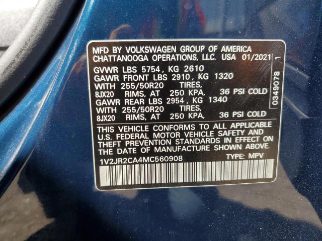 2021 Volkswagen Atlas Se VIN: 1V2JR2CA4MC560908 Lot: 59549454