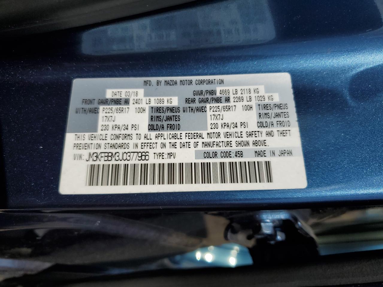 JM3KFBBM3J0377966 2018 Mazda Cx-5 Sport