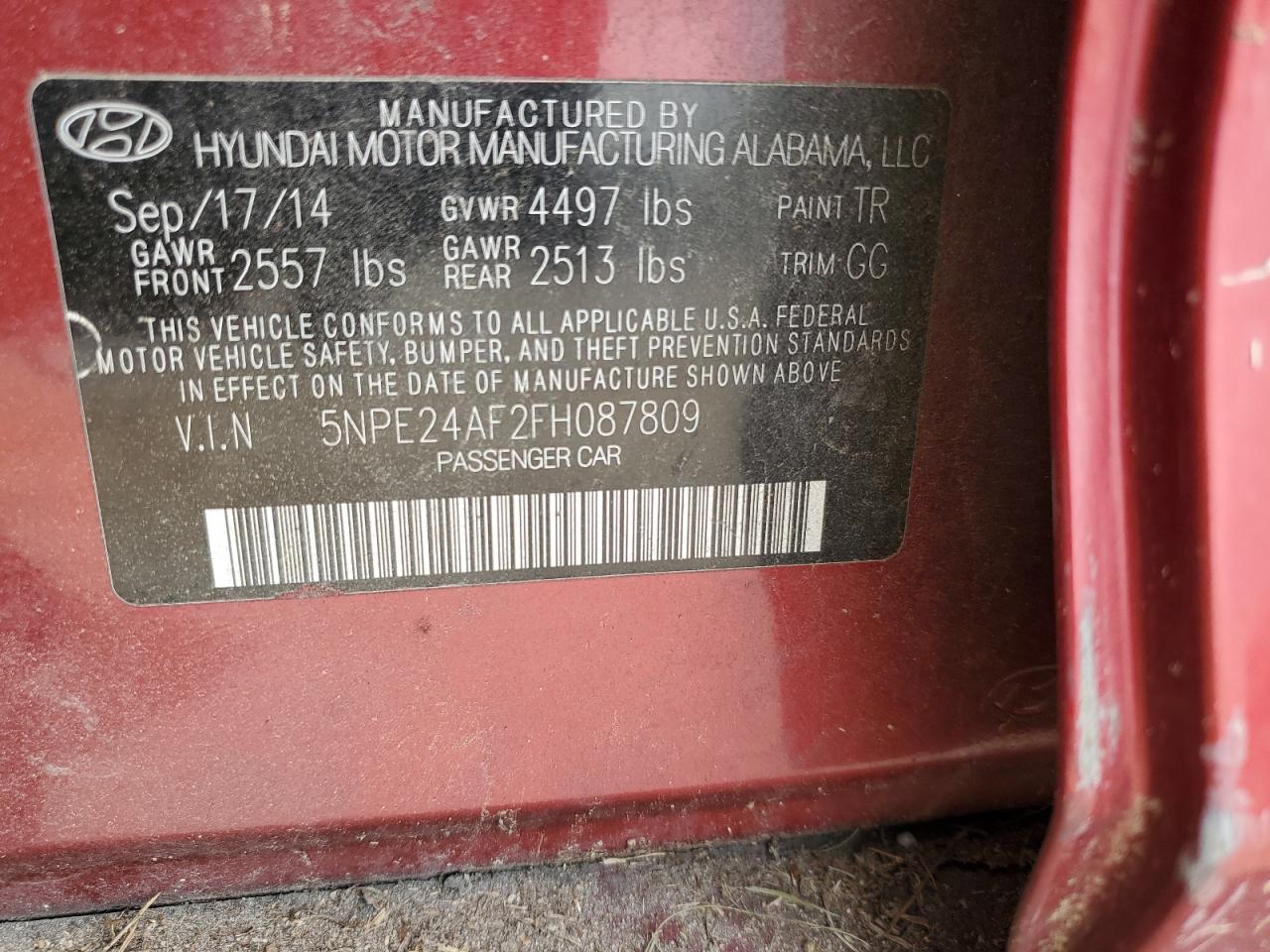 5NPE24AF2FH087809 2015 Hyundai Sonata Se