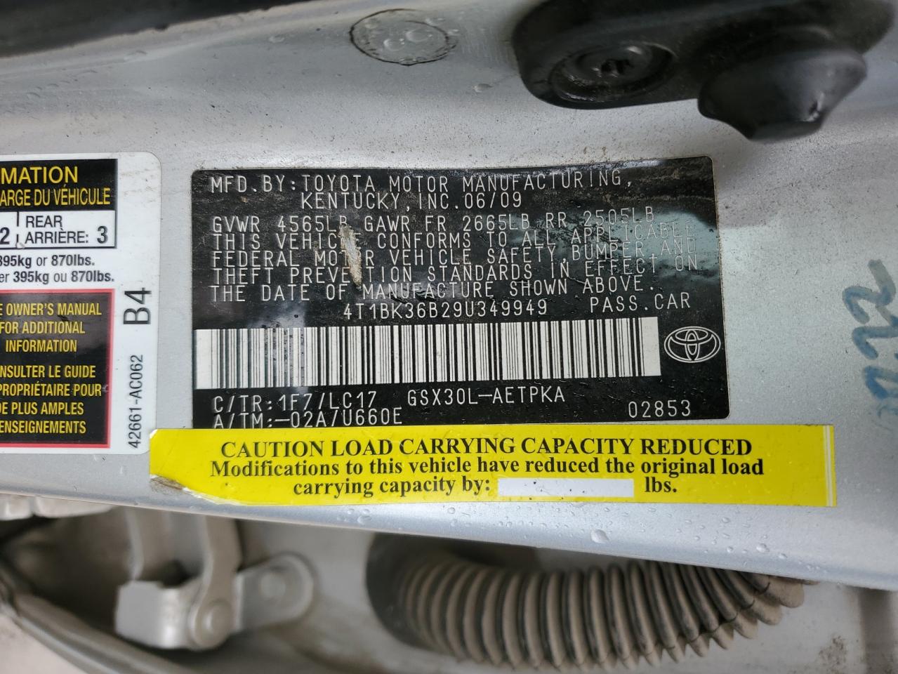 4T1BK36B29U349949 2009 Toyota Avalon Xl