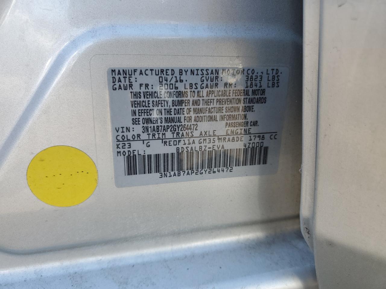 3N1AB7AP2GY264472 2016 Nissan Sentra S