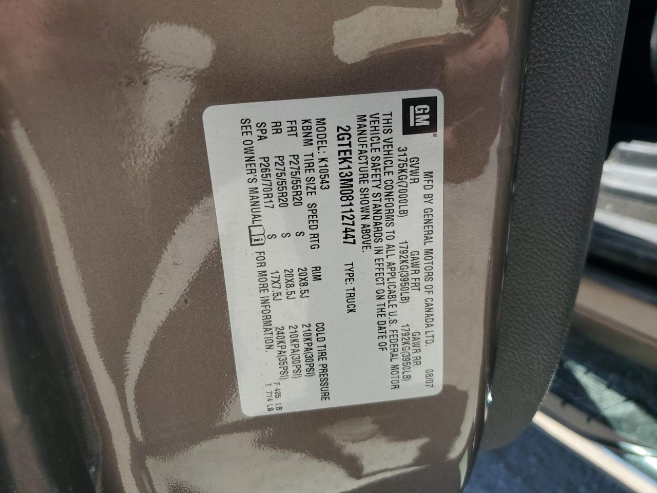 2GTEK13M081127447 2008 GMC Sierra K1500