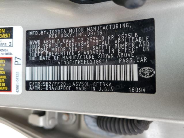 VIN 4T1BF1FK5HU318914 2017 Toyota Camry, LE no.13