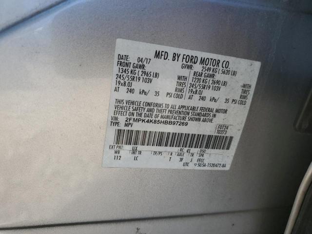 2017 Ford Edge Titanium VIN: 2FMPK4K85HBB97269 Lot: 59080714