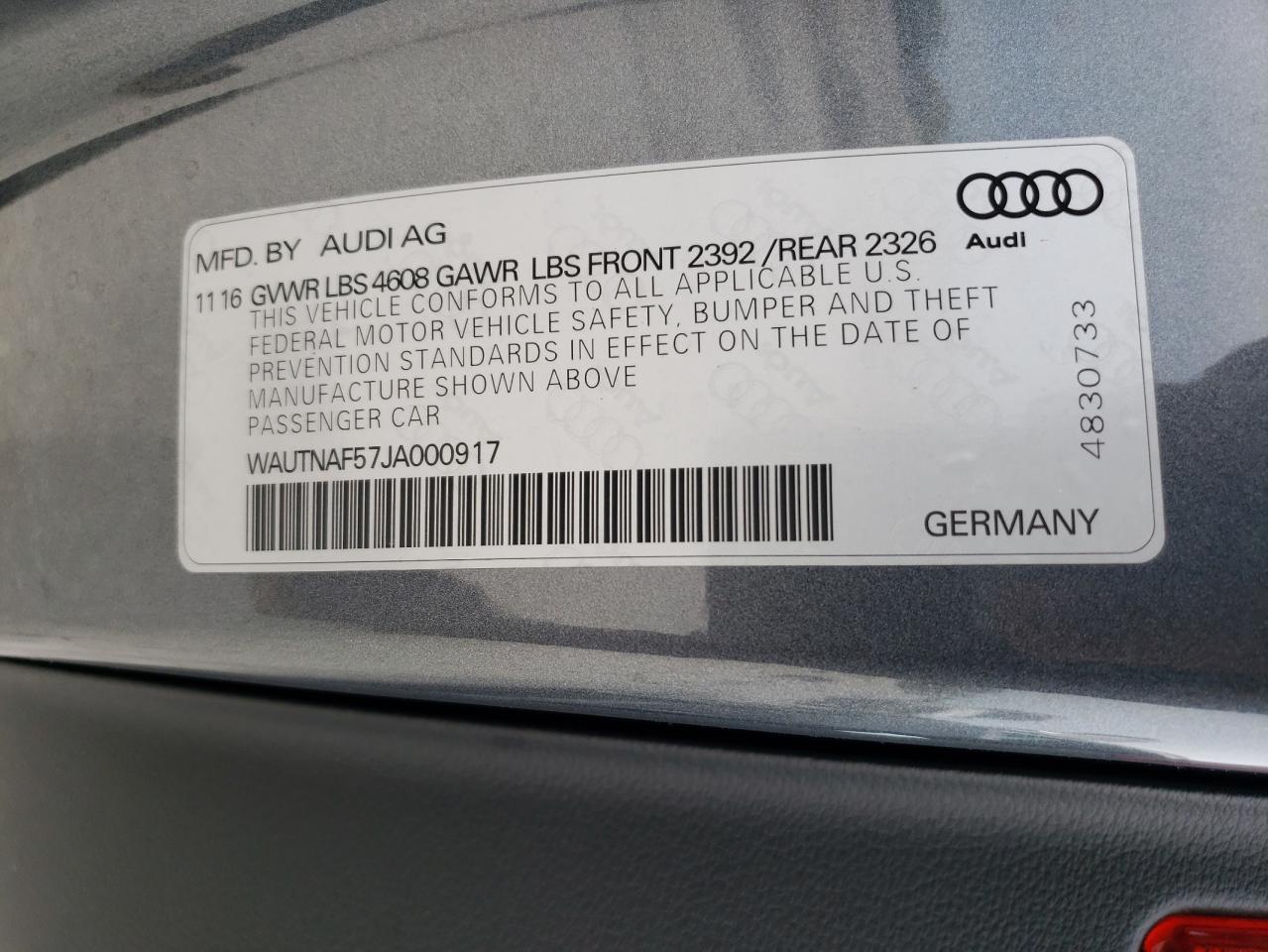 WAUTNAF57JA000917 2018 Audi A5 Premium Plus S-Line