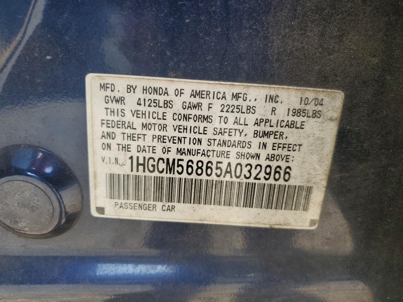 1HGCM56865A032966 2005 Honda Accord Ex