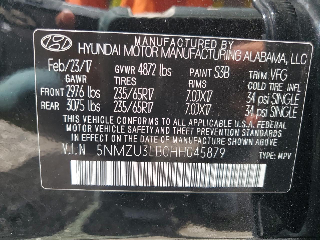 5NMZU3LB0HH045879 2017 Hyundai Santa Fe Sport