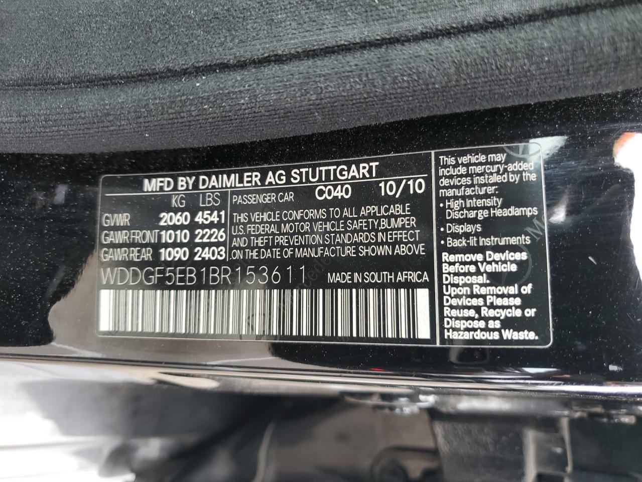 WDDGF5EB1BR153611 2011 Mercedes-Benz C 300