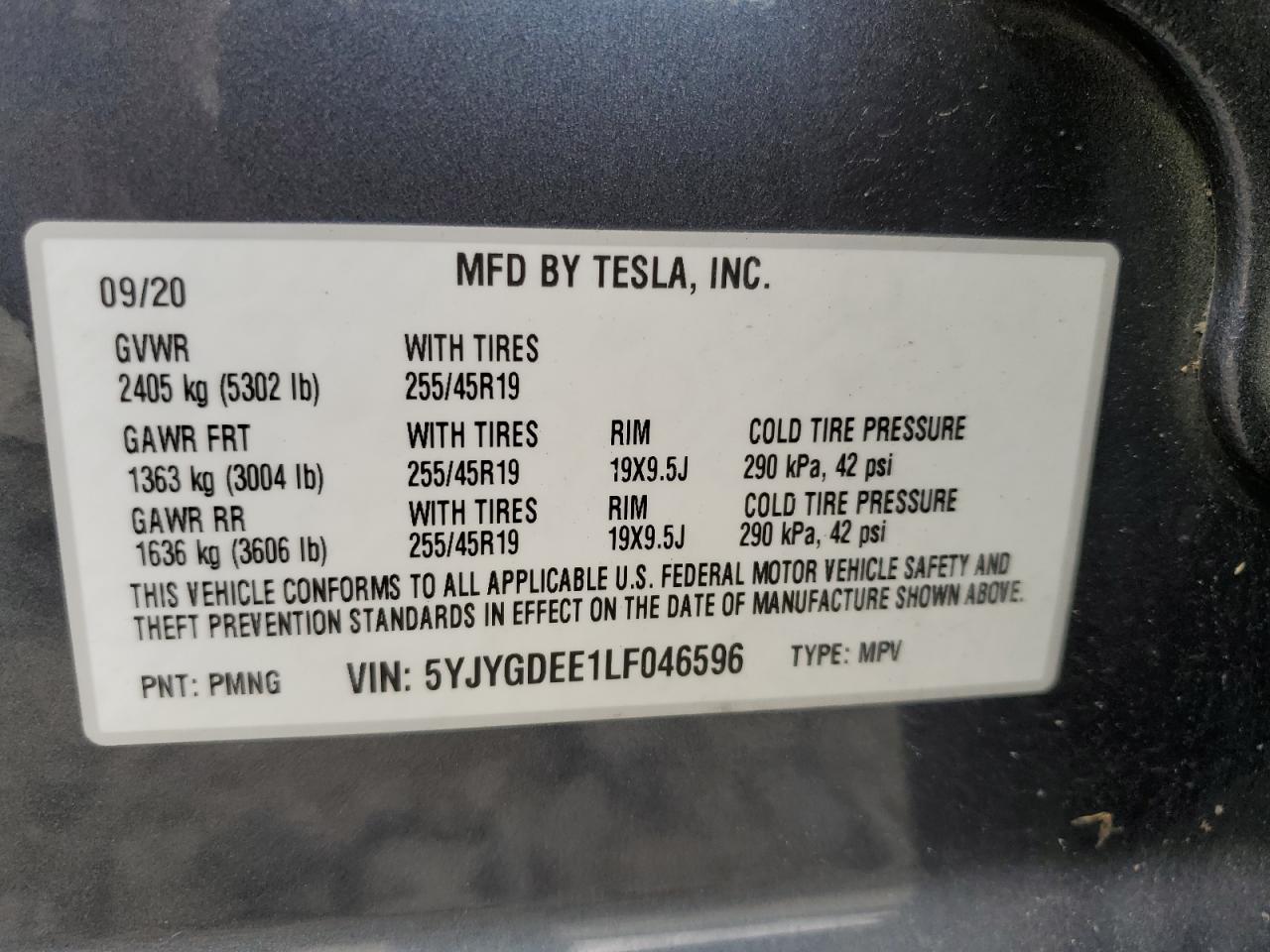 5YJYGDEE1LF046596 2020 Tesla Model Y