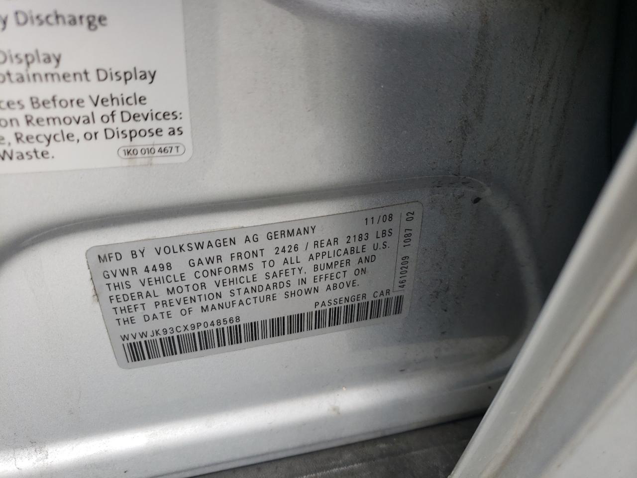 WVWJK93CX9P048568 2009 Volkswagen Passat Turbo