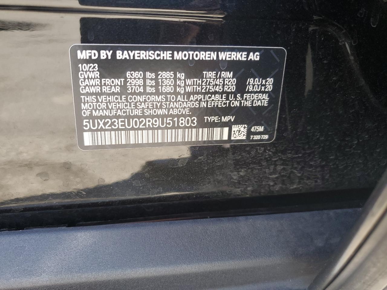 5UX23EU02R9U51803 2024 BMW X5 xDrive40I