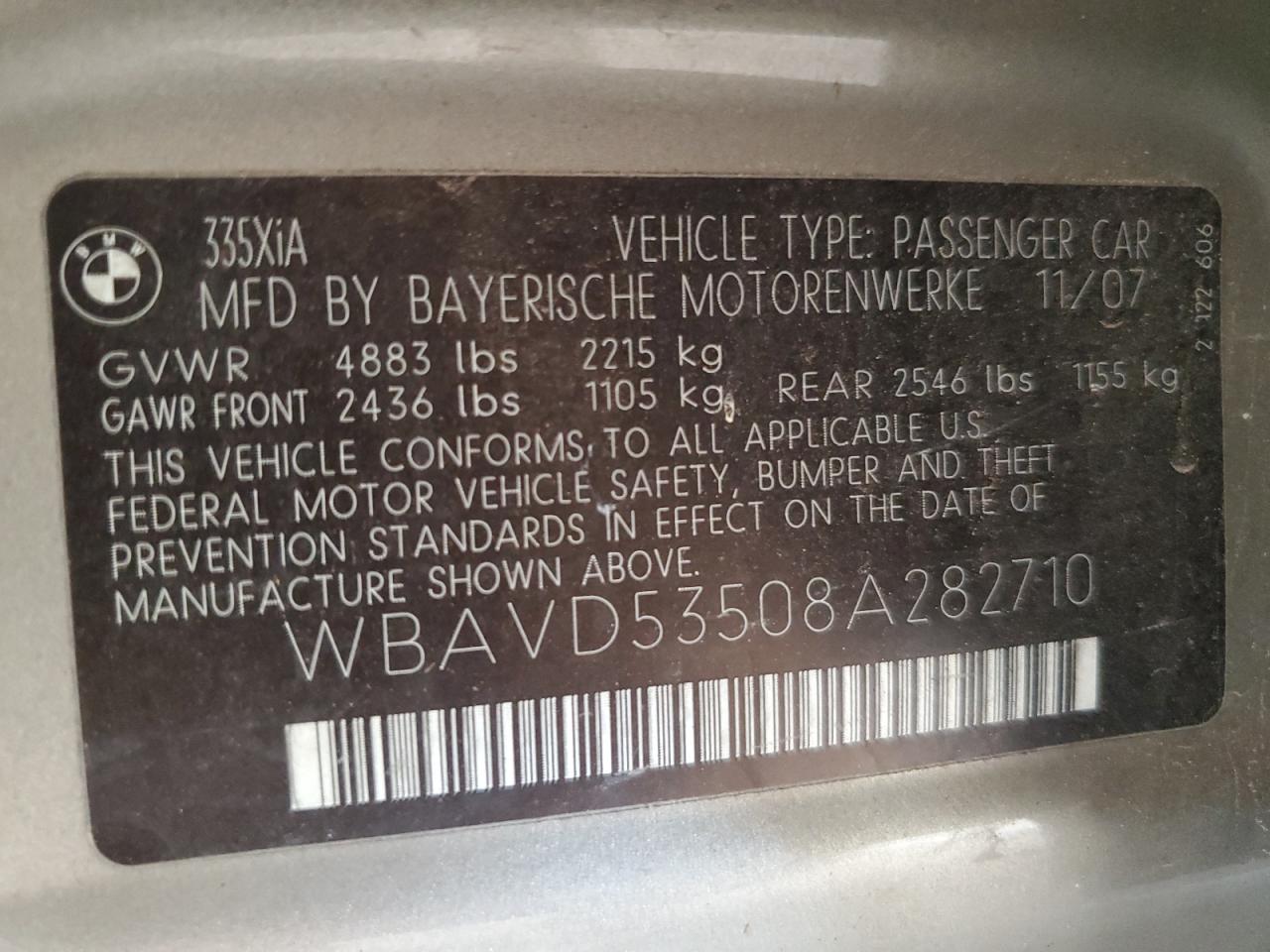 WBAVD53508A282710 2008 BMW 335 Xi