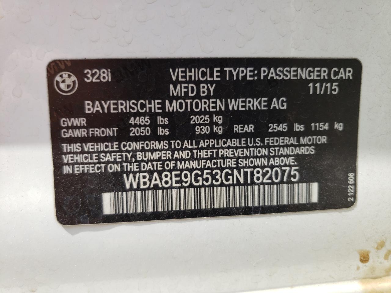 WBA8E9G53GNT82075 2016 BMW 328 I Sulev