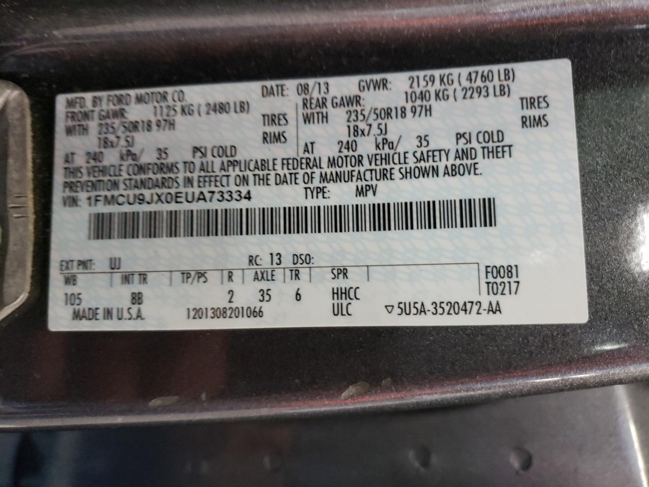 1FMCU9JX0EUA73334 2014 Ford Escape Titanium