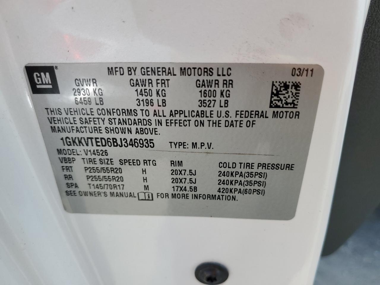 1GKKVTED6BJ346935 2011 GMC Acadia Denali