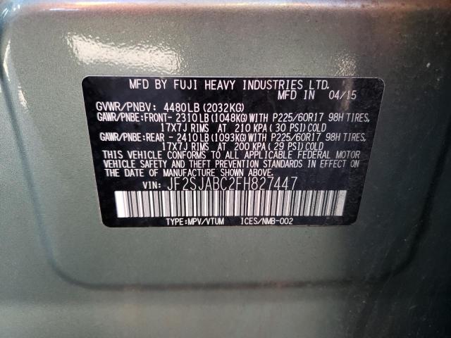 2015 Subaru Forester 2.5I VIN: JF2SJABC2FH827447 Lot: 57724734