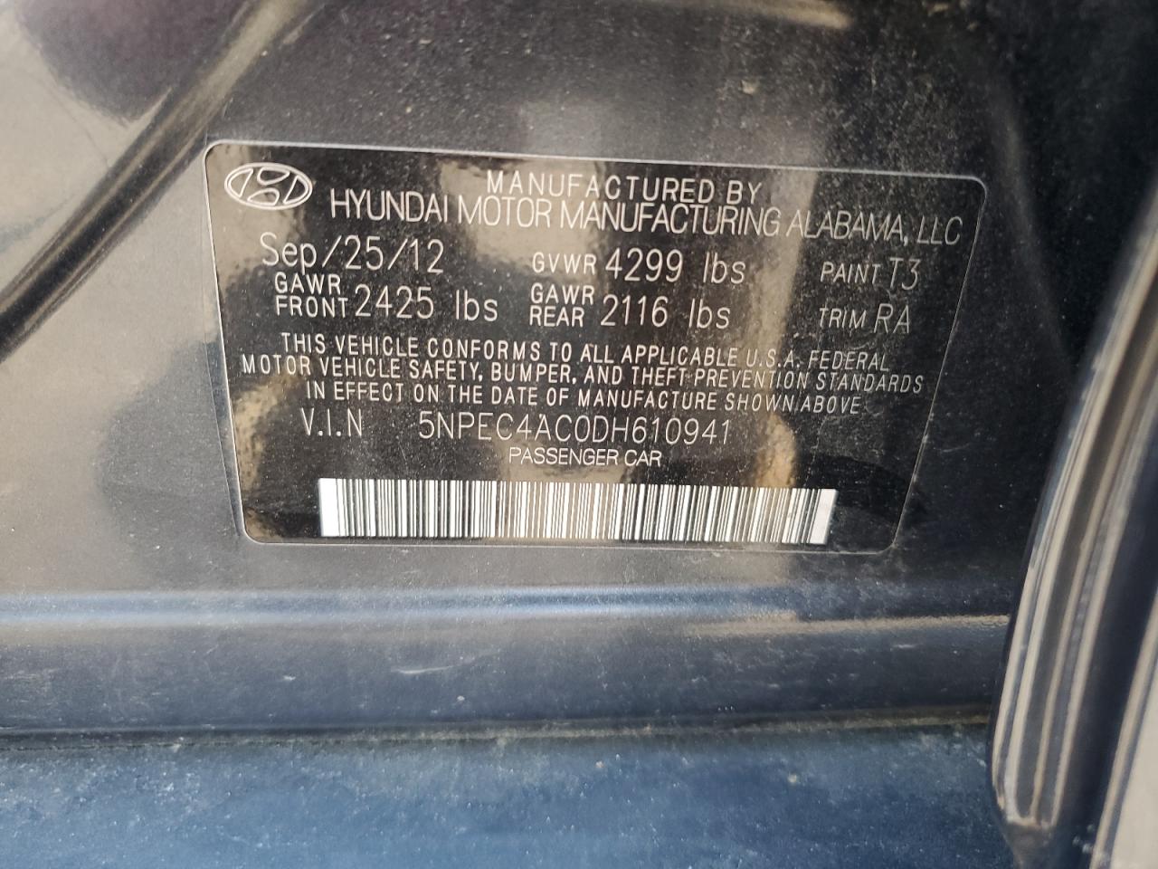 5NPEC4AC0DH610941 2013 Hyundai Sonata Se