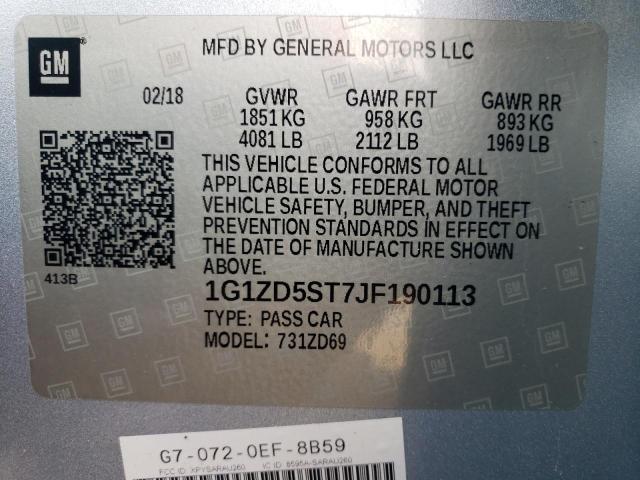 2018 Chevrolet Malibu Lt VIN: 1G1ZD5ST7JF190113 Lot: 58577684