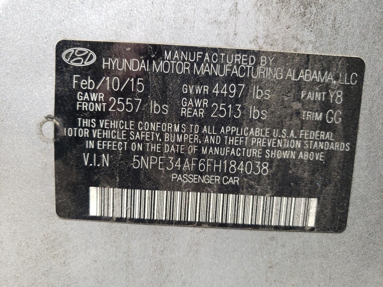 5NPE34AF6FH184038 2015 Hyundai Sonata Sport