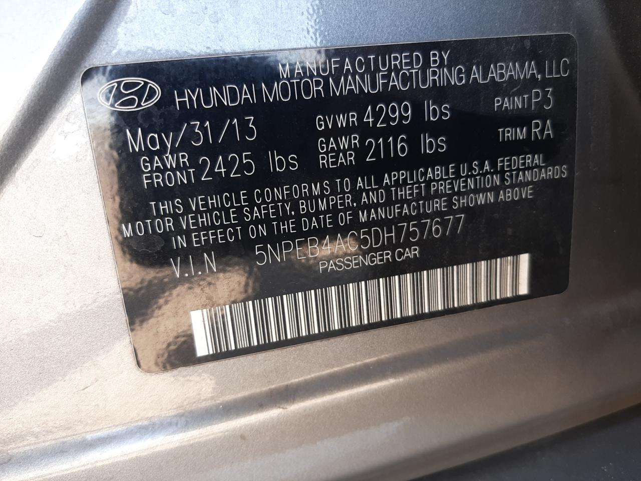 5NPEB4AC5DH757677 2013 Hyundai Sonata Gls