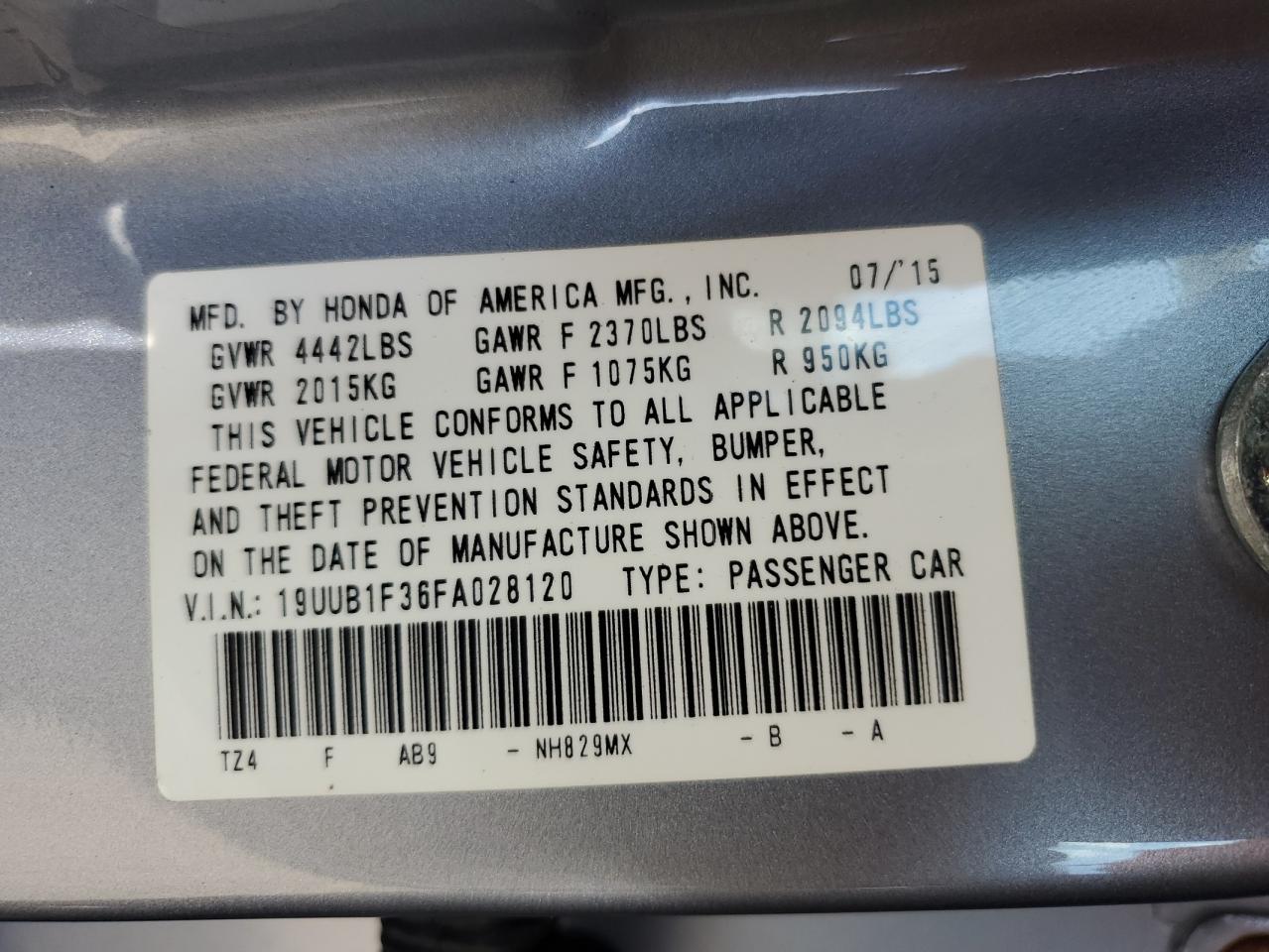 19UUB1F36FA028120 2015 Acura Tlx