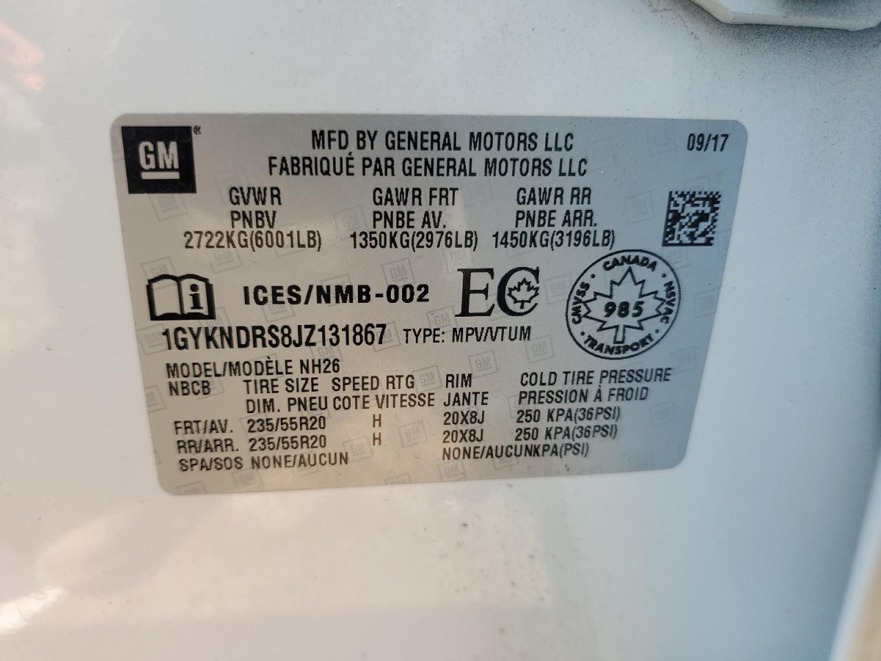 1GYKNDRS8JZ131867 2018 Cadillac Xt5 Luxury