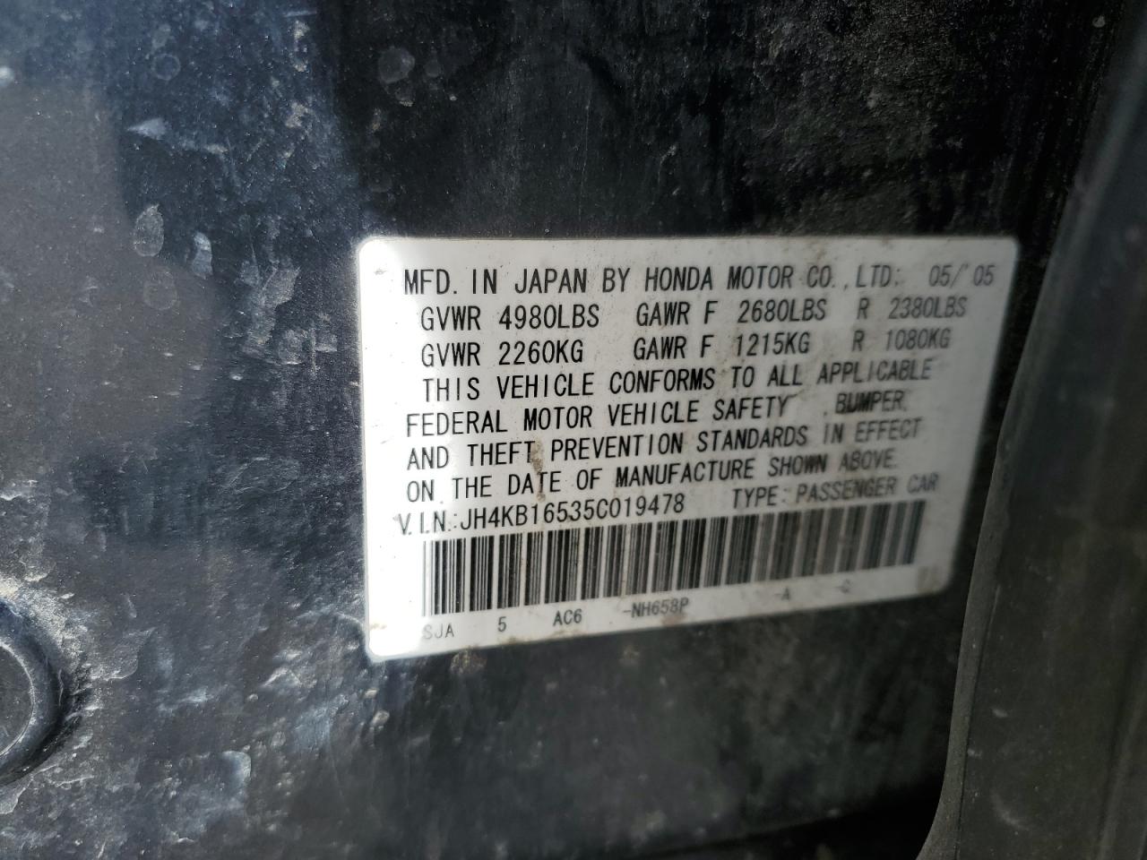 JH4KB16535C019478 2005 Acura Rl