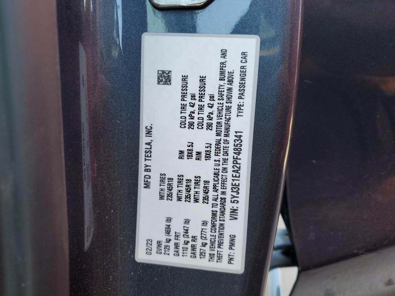 5YJ3E1EA2PF485341 2023 Tesla Model 3