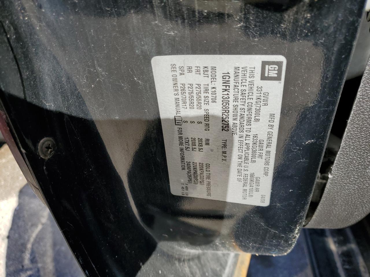 1GNFK13058R252752 2008 Chevrolet Tahoe K1500