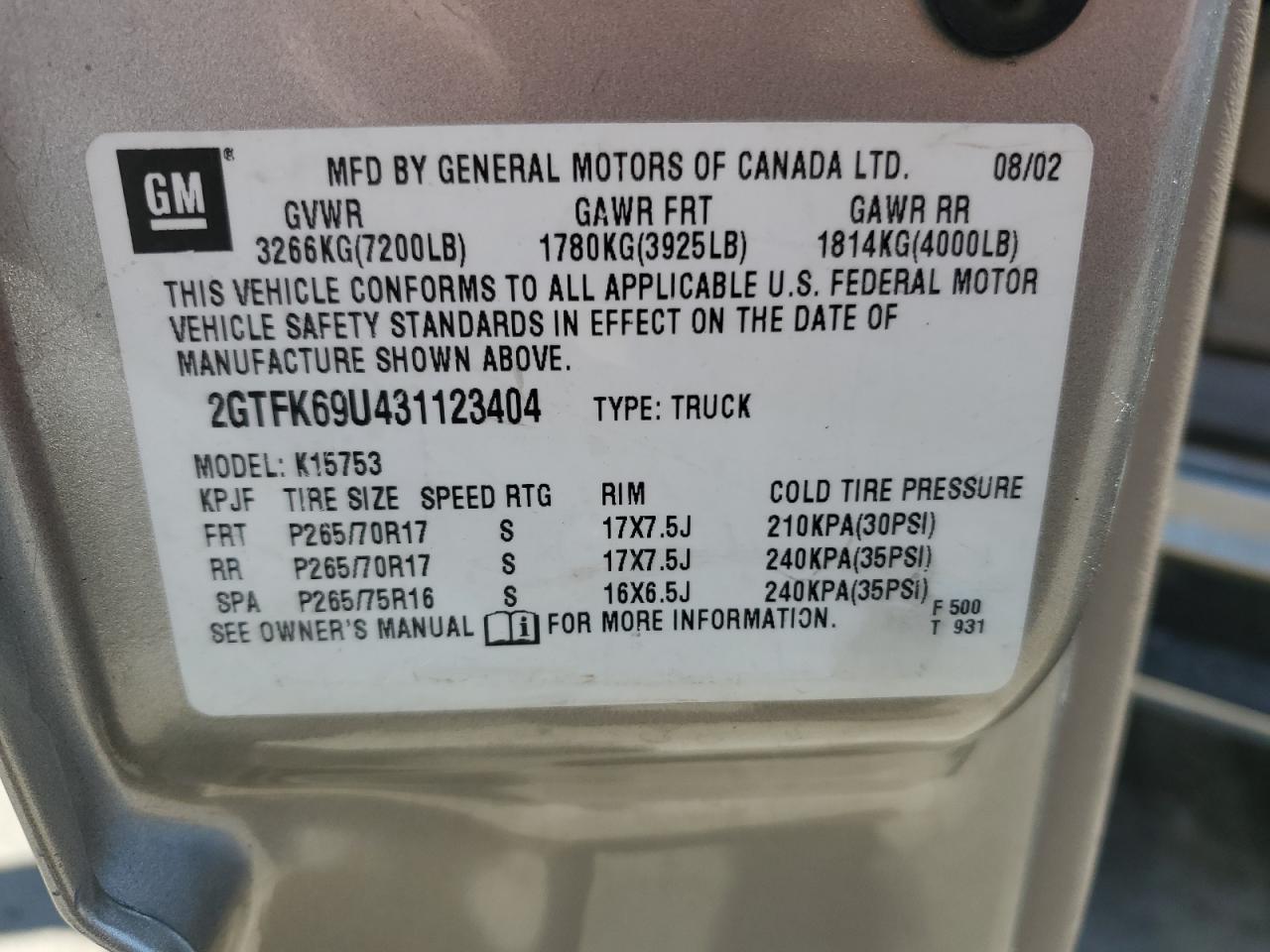 2GTFK69U431123404 2003 GMC Sierra K1500 Denali