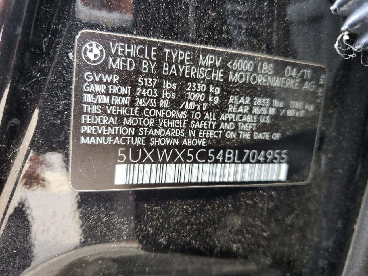 5UXWX5C54BL704955 2011 BMW X3 xDrive28I