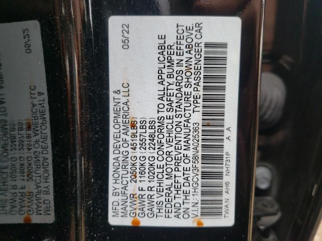 2022 Honda Accord Hybrid Exl VIN: 1HGCV3F58NA025363 Lot: 60568114