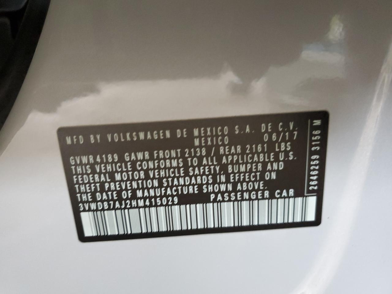 3VWDB7AJ2HM415029 2017 Volkswagen Jetta Se