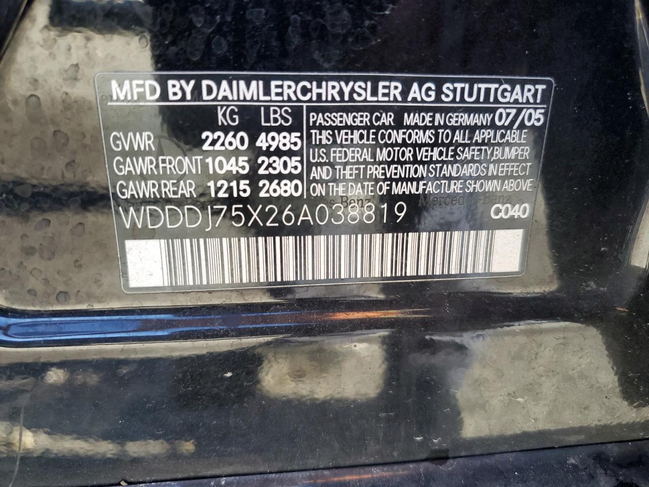 WDDDJ75X26A038819 2006 Mercedes-Benz Cls 500C