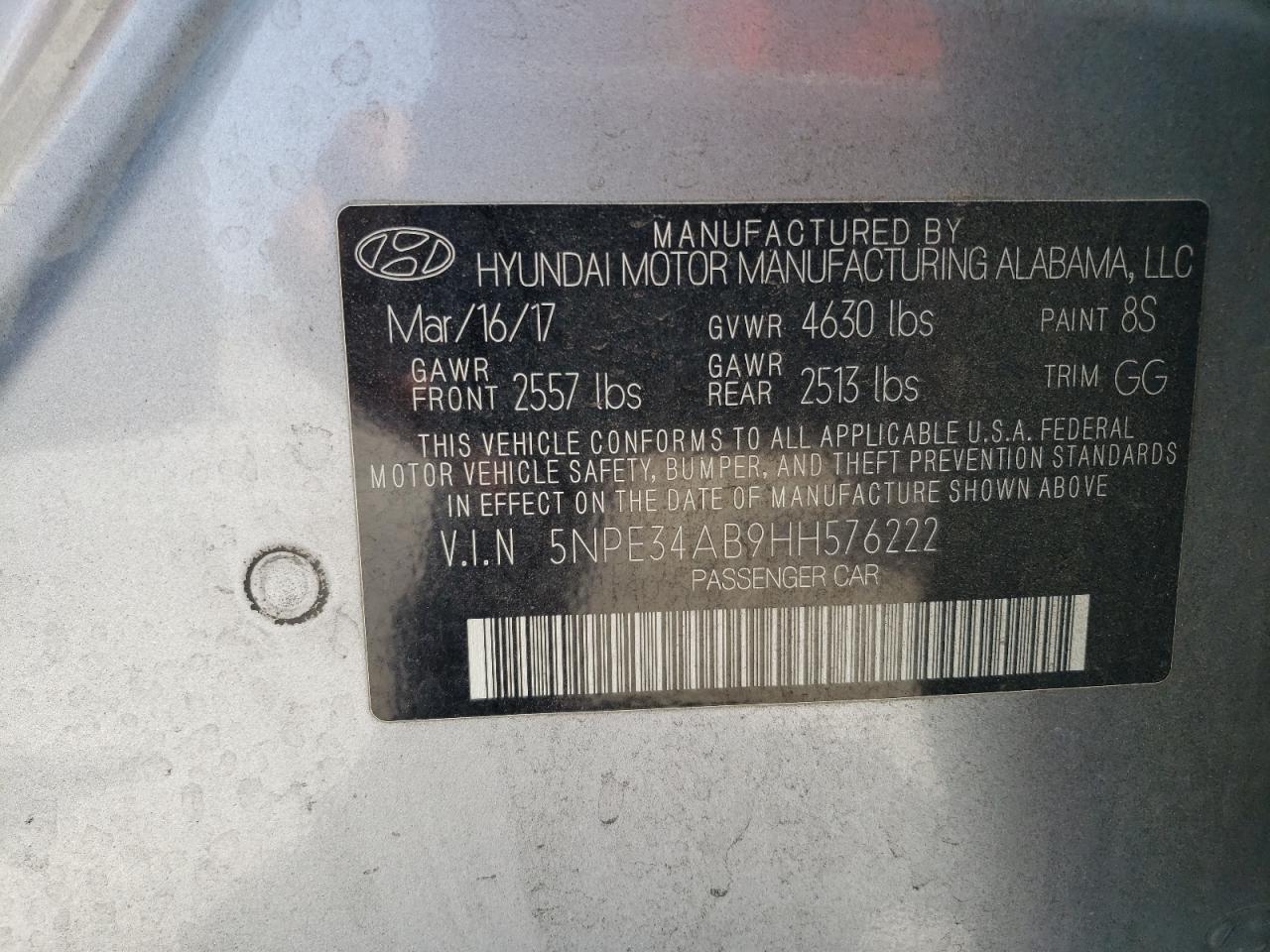 5NPE34AB9HH576222 2017 Hyundai Sonata Sport