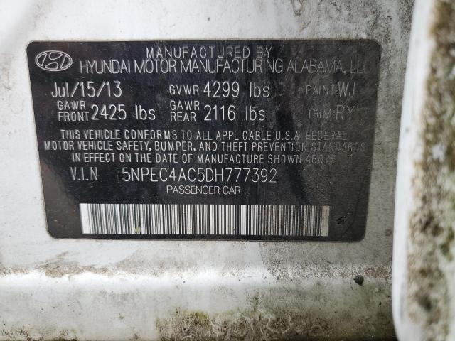 2013 Hyundai Sonata Se VIN: 5NPEC4AC5DH777392 Lot: 60499874
