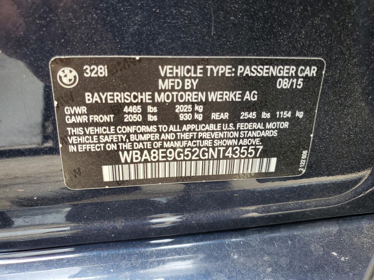 WBA8E9G52GNT43557 2016 BMW 328 I Sulev